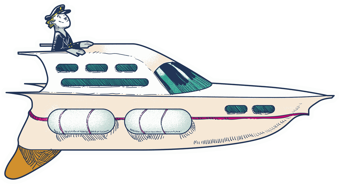 Illustration: Kapitän auf einer Yacht